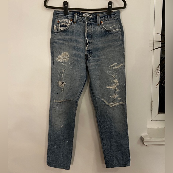 Re/Done Levi’s jeans high rise straight cut with rips size 26 - Picture 1 of 3